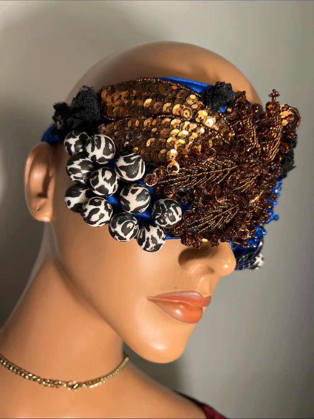 Embellished Blue and Gold Sequin Face Mask - Designer-Inspired